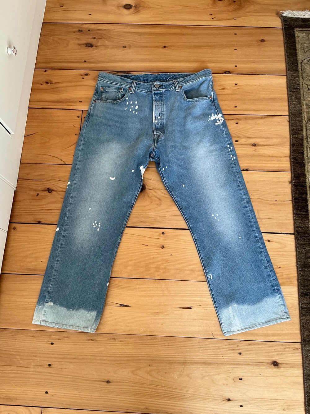 Levi’s 501 Custom Paint Splatter Bleach Jeans Unisex Slouchy Boyfriend Fit W38